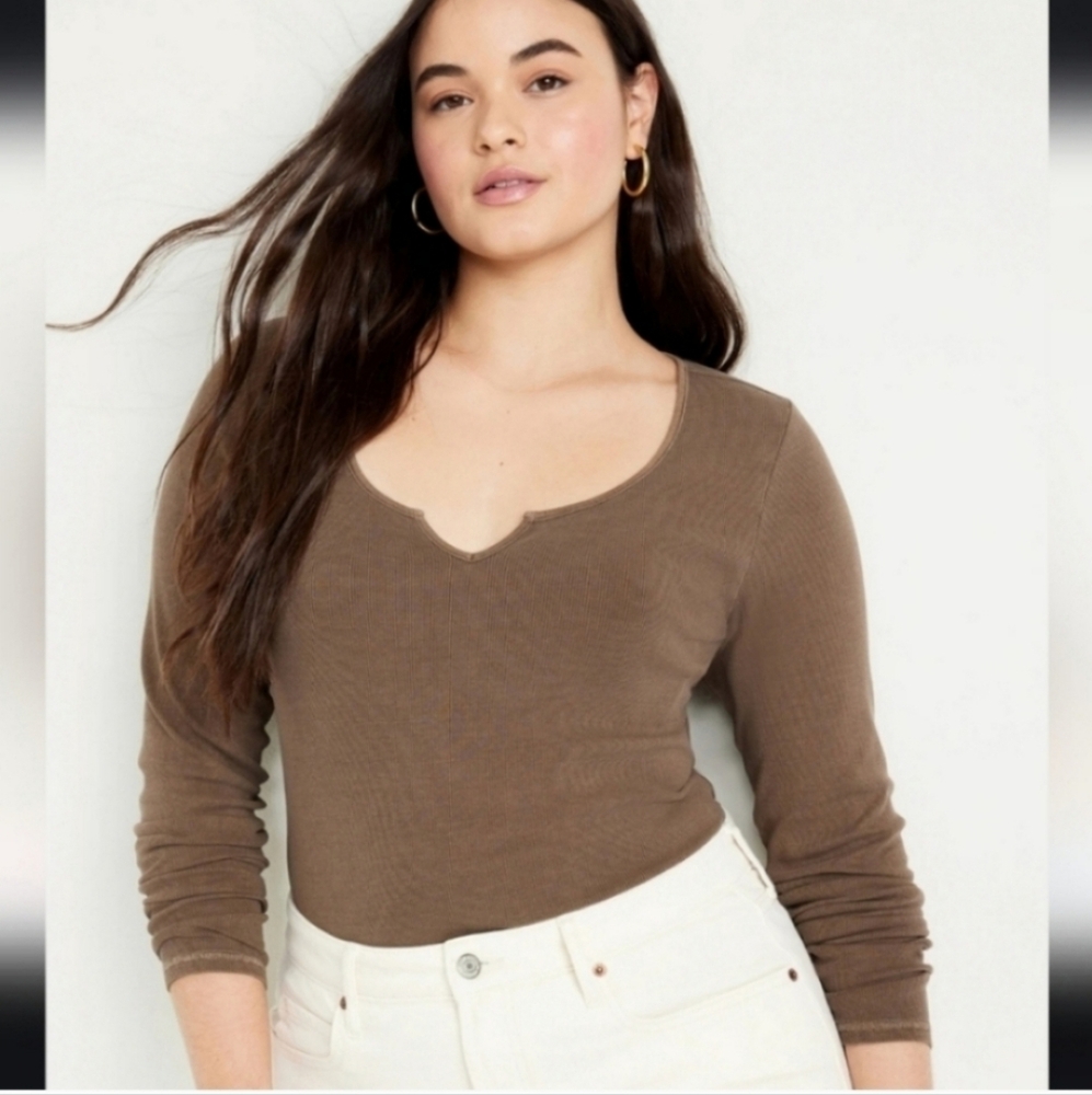 NWT Old Navy long sleeve fitted tee, brown, size XXL